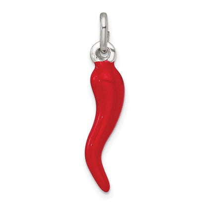 Sterling Silver Red Enamel Italian Horn Charm - 29mm