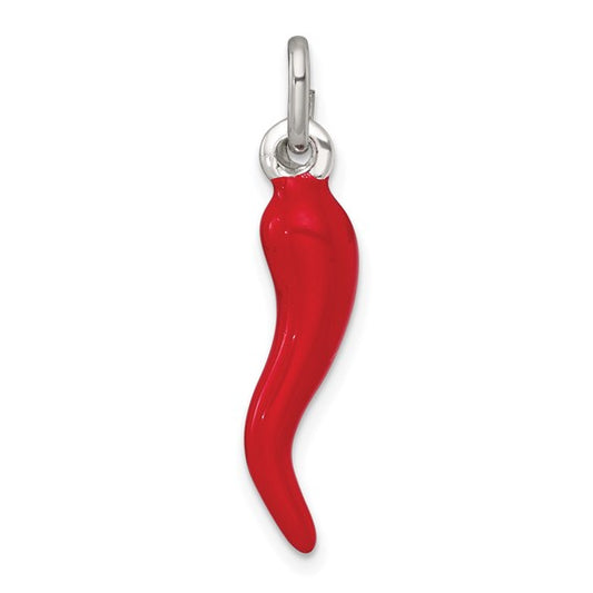 Sterling Silver Red Enamel Italian Horn Charm - 29mm