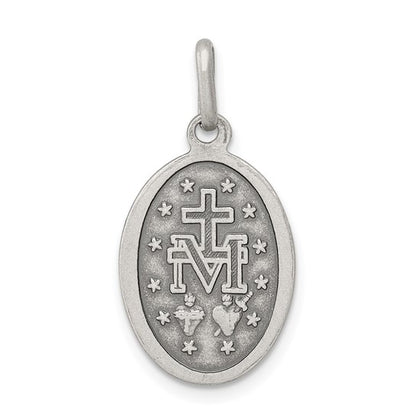 Sterling Silver Antiqued Miraculous Medallion -  19.3 x 12.5 mm