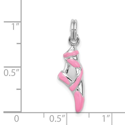 Sterling Silver Rhodium-Plated Pink Enamel Ballet Slipper Charm Pendant