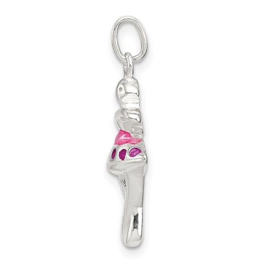 Sterling Silver Pink Enameled Ballerina Charm Pendant