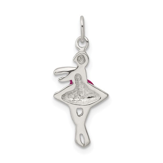 Sterling Silver Pink Enameled Ballerina Charm Pendant