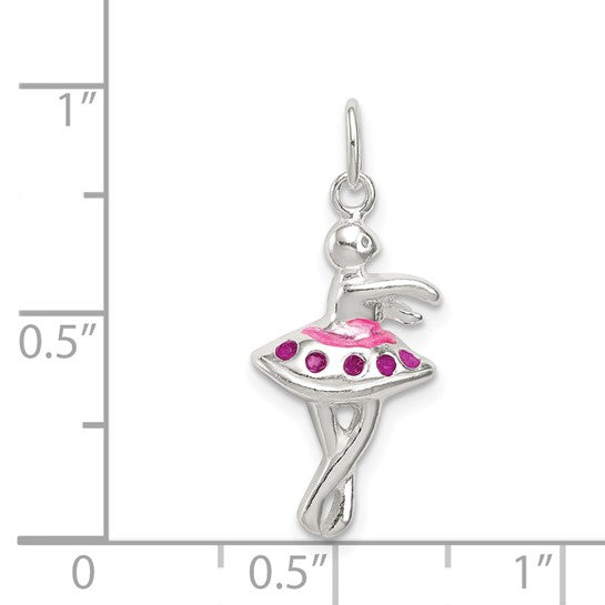 Sterling Silver Pink Enameled Ballerina Charm Pendant