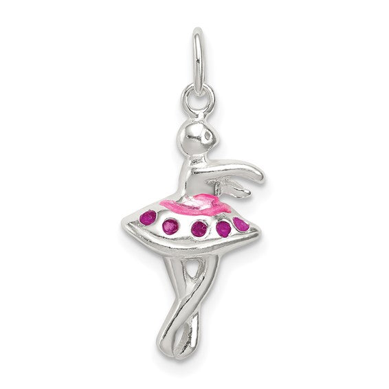 Sterling Silver Pink Enameled Ballerina Charm Pendant