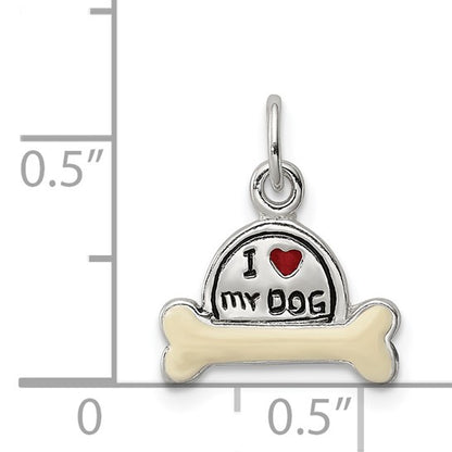 Sterling Silver Polished Enameled I Love My Dog Charm Pendant