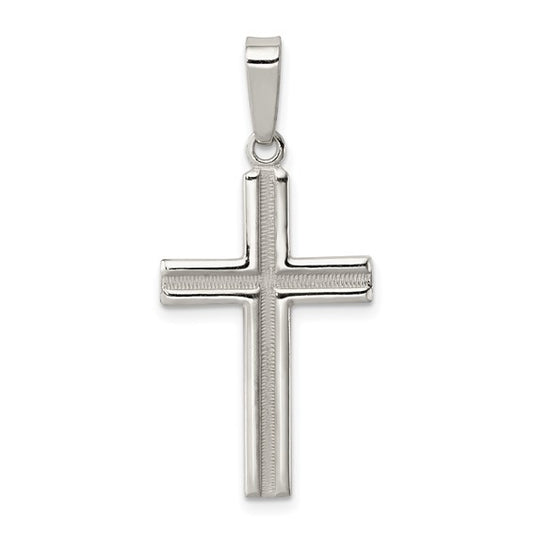 Sterling Silver Polished & Matte Finish Cross Pendant