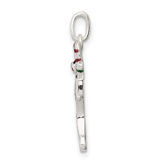 Sterling Silver Polished Enameled Christmas Stocking Charm Pendant