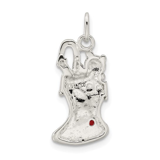 Sterling Silver Polished Enameled Christmas Stocking Charm Pendant