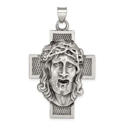 Sterling Silver Antiqued Christ Head Cross Pendant