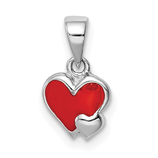 Sterling Silver Rhodium-Plated Red Enameled Heart Charm Pendant