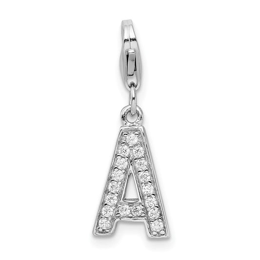 Sterling Silver Rhodium-plated Polished CZ Initial Charms with Fancy Lobster Clasp