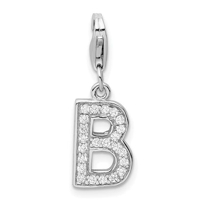 Sterling Silver Rhodium-plated Polished CZ Initial Charms with Fancy Lobster Clasp