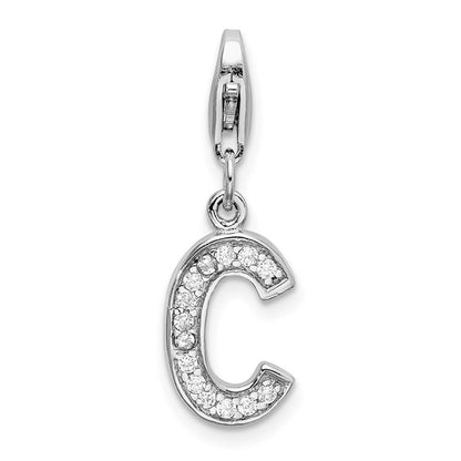 Sterling Silver Rhodium-plated Polished CZ Initial Charms with Fancy Lobster Clasp