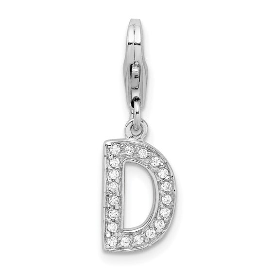 Sterling Silver Rhodium-plated Polished CZ Initial Charms with Fancy Lobster Clasp