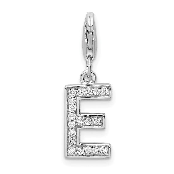 Sterling Silver Rhodium-plated Polished CZ Initial Charms with Fancy Lobster Clasp