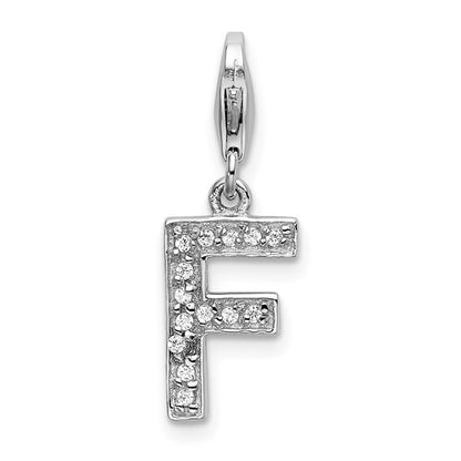 Sterling Silver Rhodium-plated Polished CZ Initial Charms with Fancy Lobster Clasp