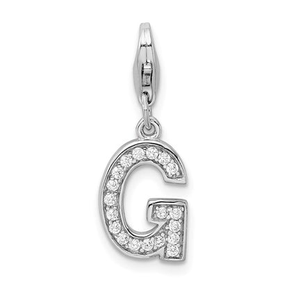 Sterling Silver Rhodium-plated Polished CZ Initial Charms with Fancy Lobster Clasp