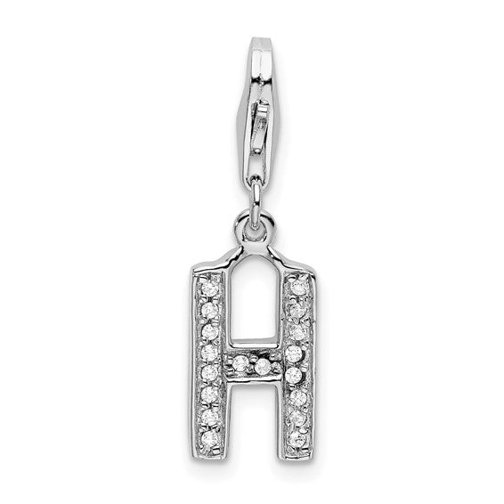 Sterling Silver Rhodium-plated Polished CZ Initial Charms with Fancy Lobster Clasp