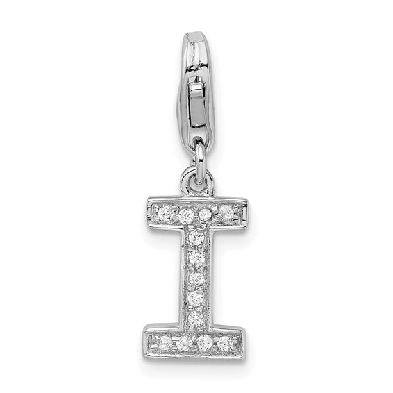 Sterling Silver Rhodium-plated Polished CZ Initial Charms with Fancy Lobster Clasp