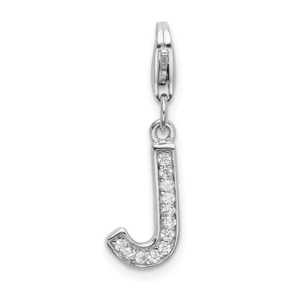 Sterling Silver Rhodium-plated Polished CZ Initial Charms with Fancy Lobster Clasp