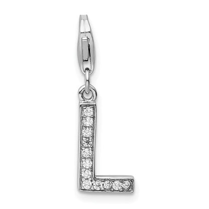 Sterling Silver Rhodium-plated Polished CZ Initial Charms with Fancy Lobster Clasp