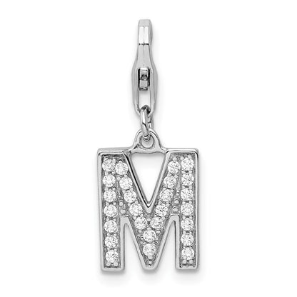 Sterling Silver Rhodium-plated Polished CZ Initial Charms with Fancy Lobster Clasp