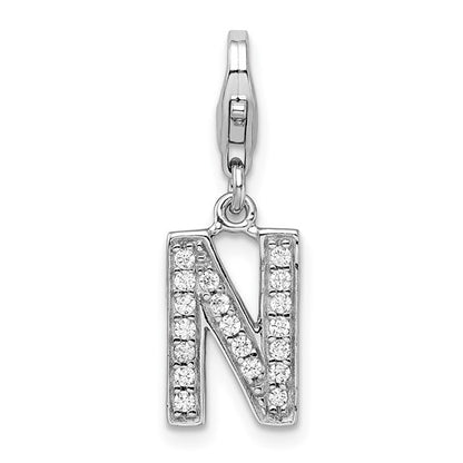 Sterling Silver Rhodium-plated Polished CZ Initial Charms with Fancy Lobster Clasp