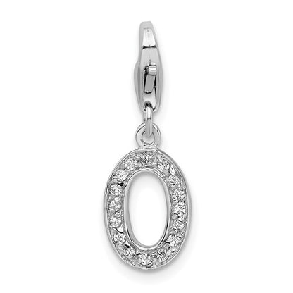 Sterling Silver Rhodium-plated Polished CZ Initial Charms with Fancy Lobster Clasp