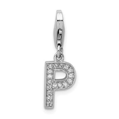 Sterling Silver Rhodium-plated Polished CZ Initial Charms with Fancy Lobster Clasp