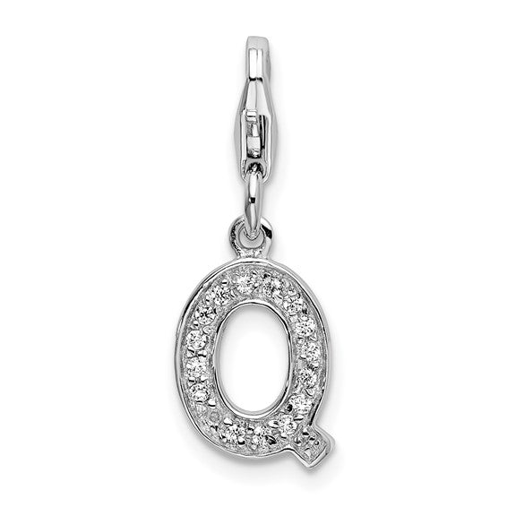 Sterling Silver Rhodium-plated Polished CZ Initial Charms with Fancy Lobster Clasp