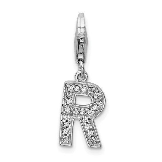 Sterling Silver Rhodium-plated Polished CZ Initial Charms with Fancy Lobster Clasp