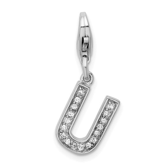 Sterling Silver Rhodium-plated Polished CZ Initial Charms with Fancy Lobster Clasp