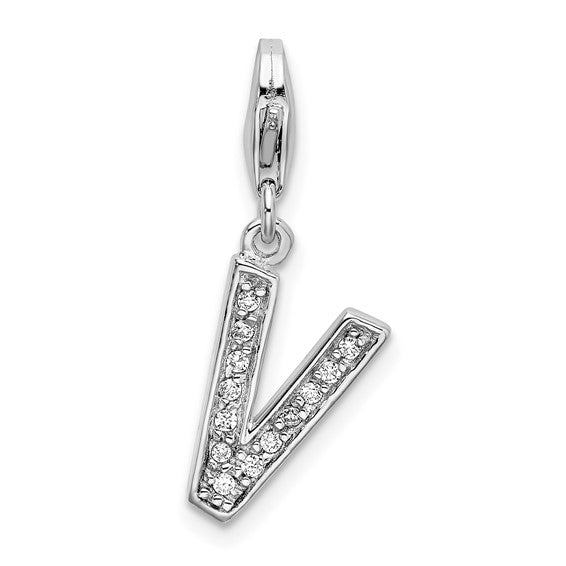 Sterling Silver Rhodium-plated Polished CZ Initial Charms with Fancy Lobster Clasp