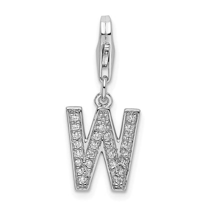 Sterling Silver Rhodium-plated Polished CZ Initial Charms with Fancy Lobster Clasp