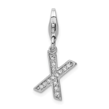 Sterling Silver Rhodium-plated Polished CZ Initial Charms with Fancy Lobster Clasp