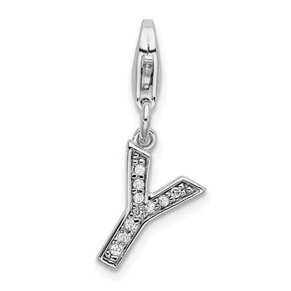 Sterling Silver Rhodium-plated Polished CZ Initial Charms with Fancy Lobster Clasp