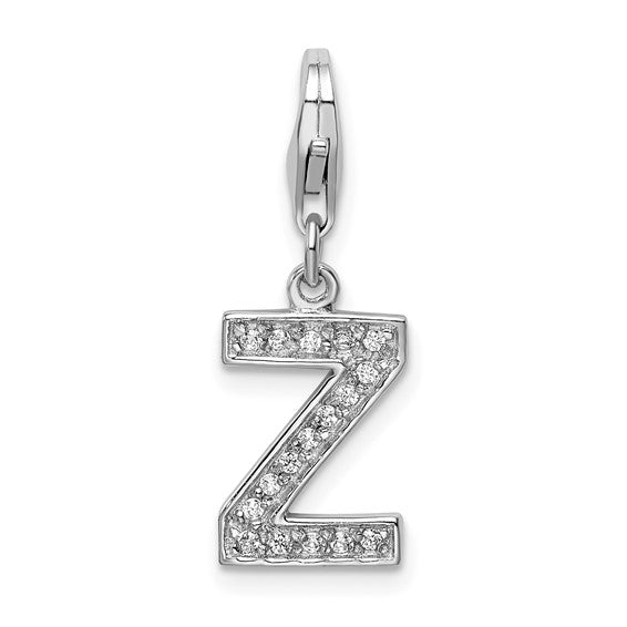 Sterling Silver Rhodium-plated Polished CZ Initial Charms with Fancy Lobster Clasp