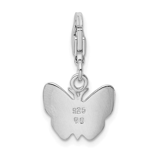 Sterling Silver Rhodium-Plated Polished Enameled Butterfly Charm with Fancy Lobster Clasp