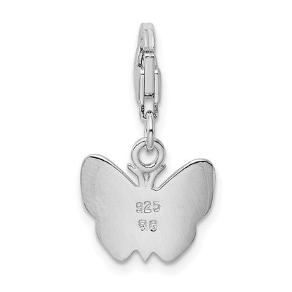 Sterling Silver Rhodium-Plated Polished Enameled Butterfly Charm with Fancy Lobster Clasp