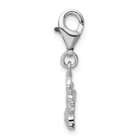 Sterling Silver Rhodium-Plated Polished CZ Crown Charm with Fancy Lobster Clasp