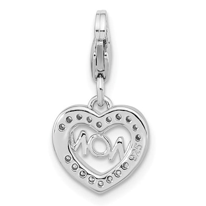 Sterling Silver Rhodium-Plated Gold-plated Polished CZ MOM Heart Charm with Fancy Lobster Clasp