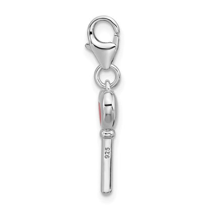 Sterling Silver Rhodium-Plated Angel Holding Red Enameled Heart Charm with Fancy Lobster Clasp