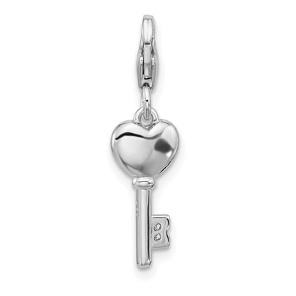 Sterling Silver Rhodium-Plated Angel Holding Red Enameled Heart Charm with Fancy Lobster Clasp