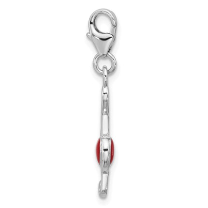 Sterling Silver Rhodium-Plated Treble Clef with Red Enameled Heart Inside Charm with Fancy Lobster Clasp