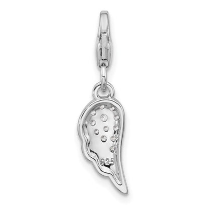 Sterling Silver Rhodium-Plated Angel Wing with CZ Charm with Fancy Lobster Clasp