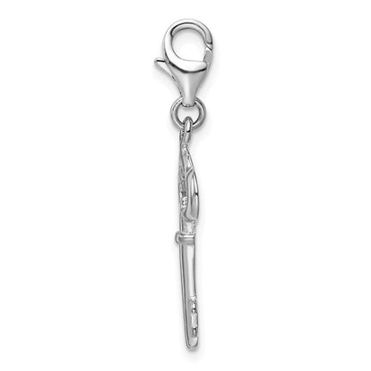 Sterling Silver Rhodium-Plated Polished Skeleton Key Charm with Fancy Lobster Clasp