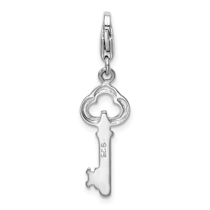 Sterling Silver Rhodium-Plated Polished Skeleton Key Charm with Fancy Lobster Clasp