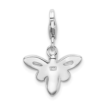 Sterling Silver Rhodium-Plated Polished Enameled Bee Charm with Fancy Lobster Clasp