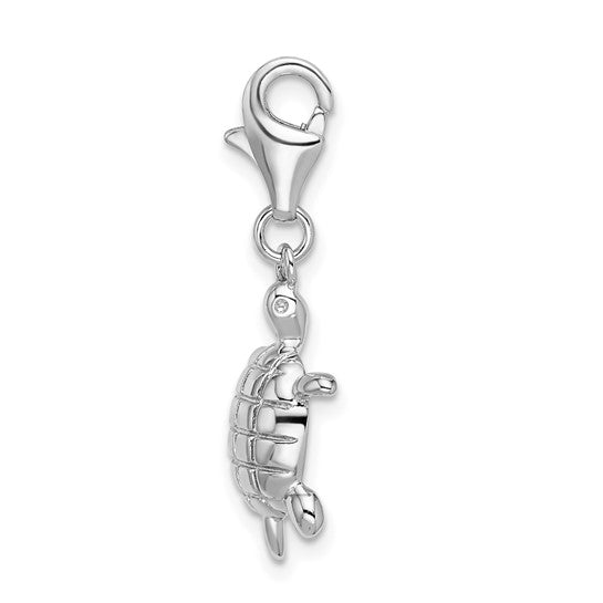 Sterling Silver Rhodium-Plated Polished Turtle Charm with Fancy Lobster Clasp