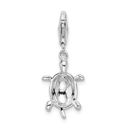 Sterling Silver Rhodium-Plated Polished Turtle Charm with Fancy Lobster Clasp